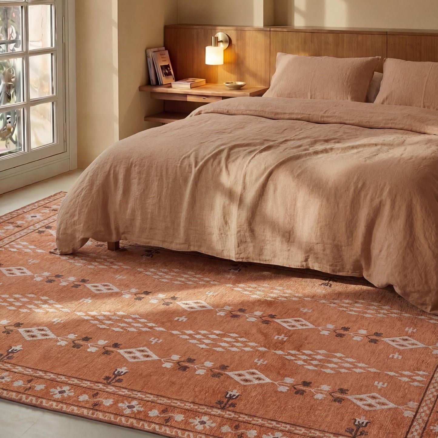 Revival Rugs Garland 7'x9' Washable Area Rug for Living Room Bedroom Dining Room - Oeko-TEX Certified, Peach