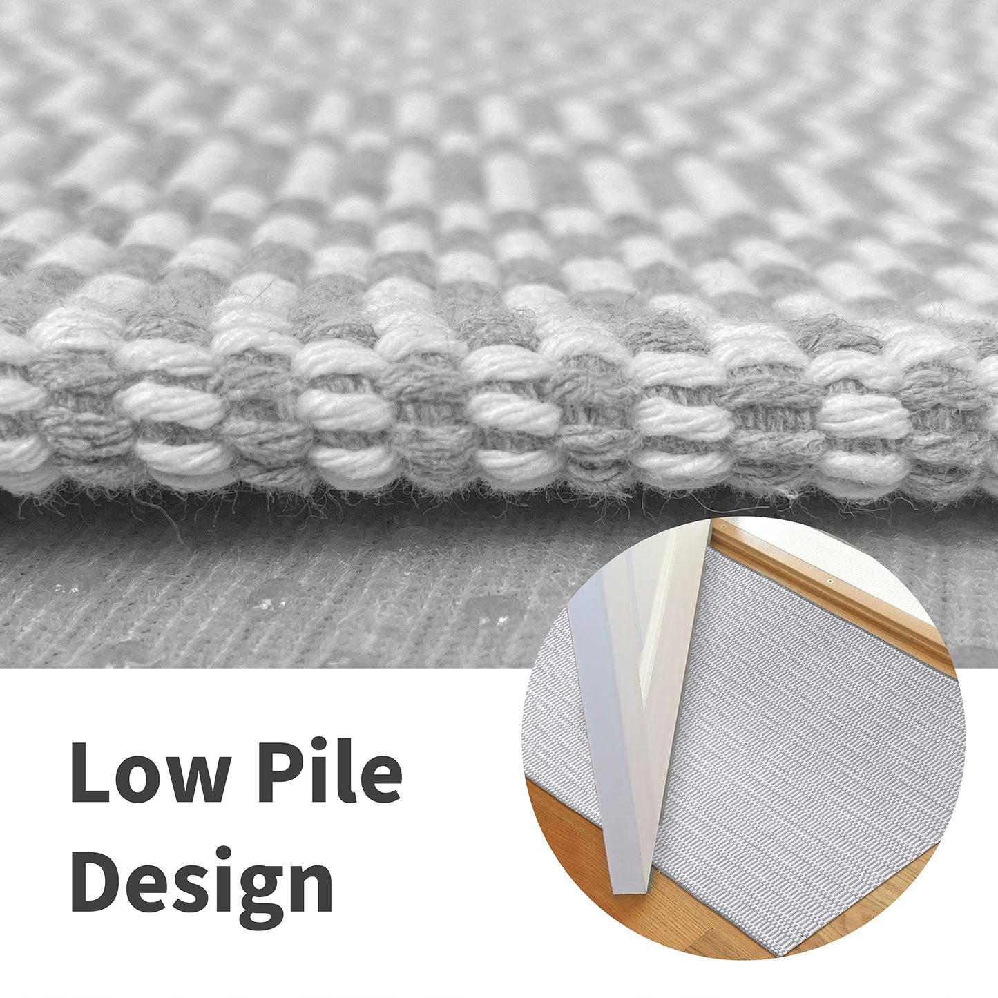 IOHOUZE Washable Runner Rug 2'x8' With Rubber Backing for Hallway, Entryway, Kitchen, Indoor Use - Woven Cotton Floor Carpet for Hall, Entrance, Bedroom - Light Gray/White