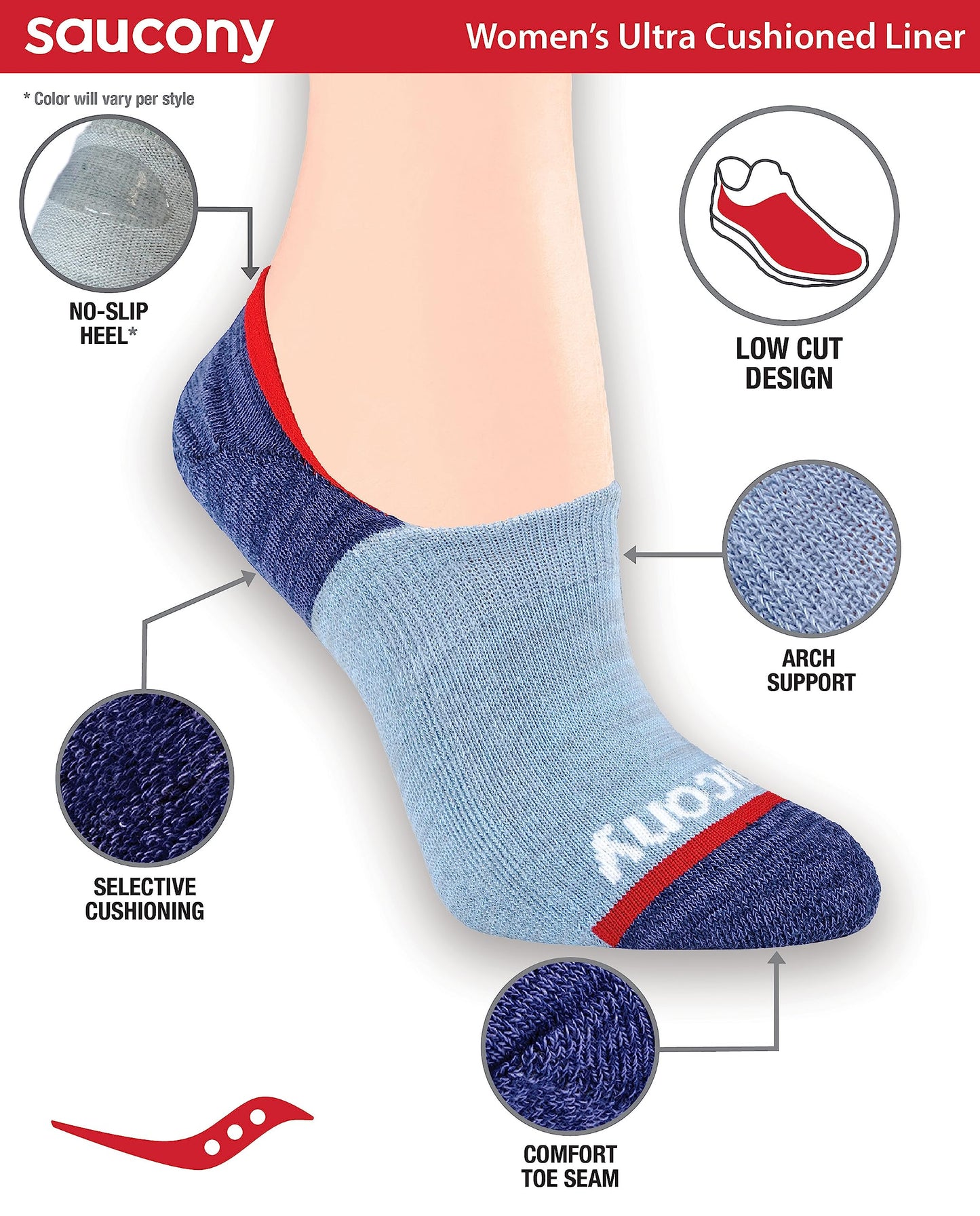 Saucony Women's Show Cushioned Invisible Liner Socks, Americana Assorted (8 Pairs), Shoe Size: 6-10