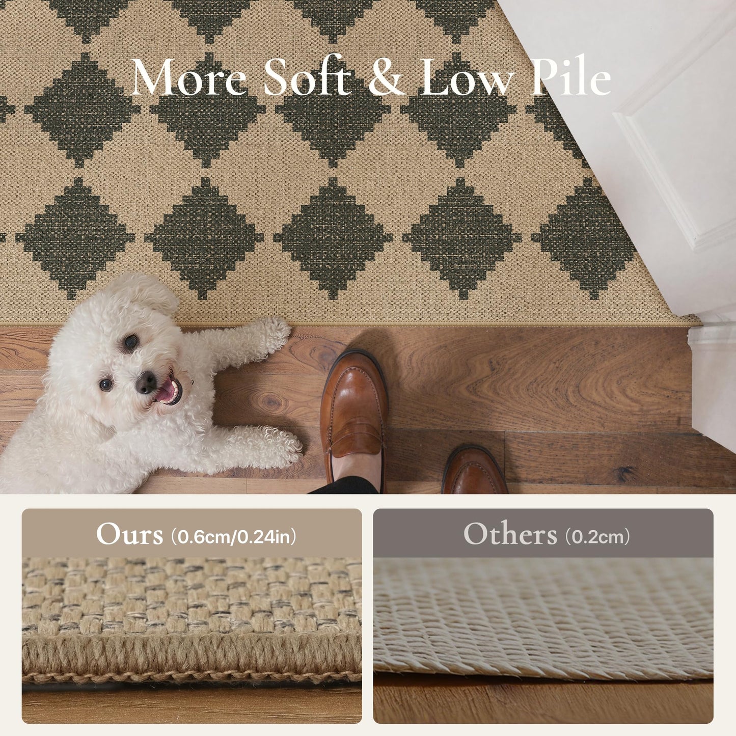 Bavni Checkered Easy Jute Rug,3x5 Area Rug Machine Washable Non Slip Woven Plaid Carpet, Geometric Diamond Non Shedding Low Pile Modern Farmhouse Floor Mat for Living Room, Bedroom, Entryway