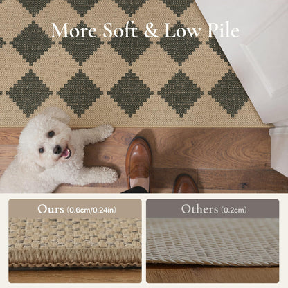 Bavni Checkered Easy Jute Rug,3x5 Area Rug Machine Washable Non Slip Woven Plaid Carpet, Geometric Diamond Non Shedding Low Pile Modern Farmhouse Floor Mat for Living Room, Bedroom, Entryway