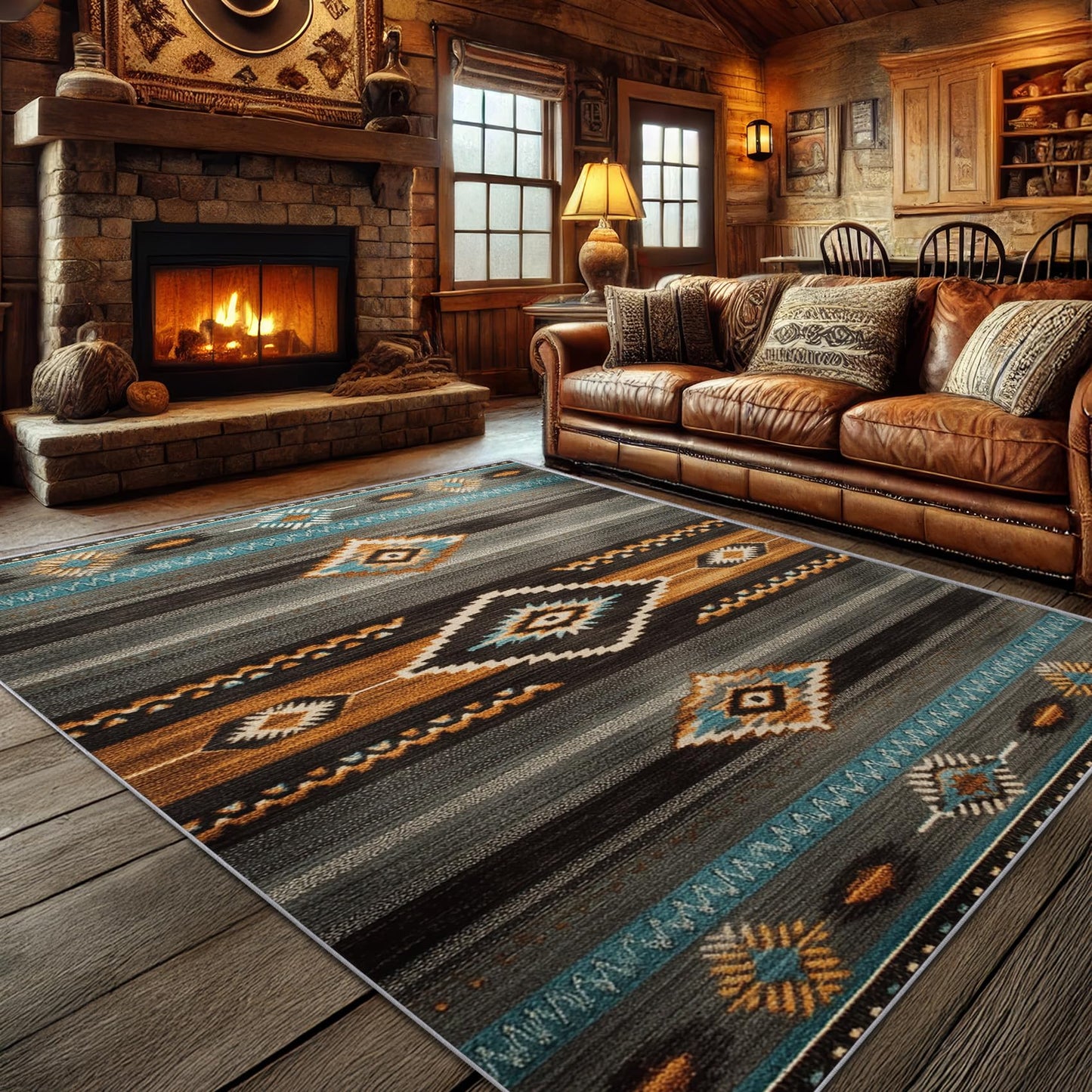 Aquailis Southwest Rugs for Living Room - 2x3 Rug, Navajo Area Rug, Aztec Tribal Washable Non Slip Soft Rugs, Indian Navajo Carpet, Native American Home Decor, Southwest Gifts for Men