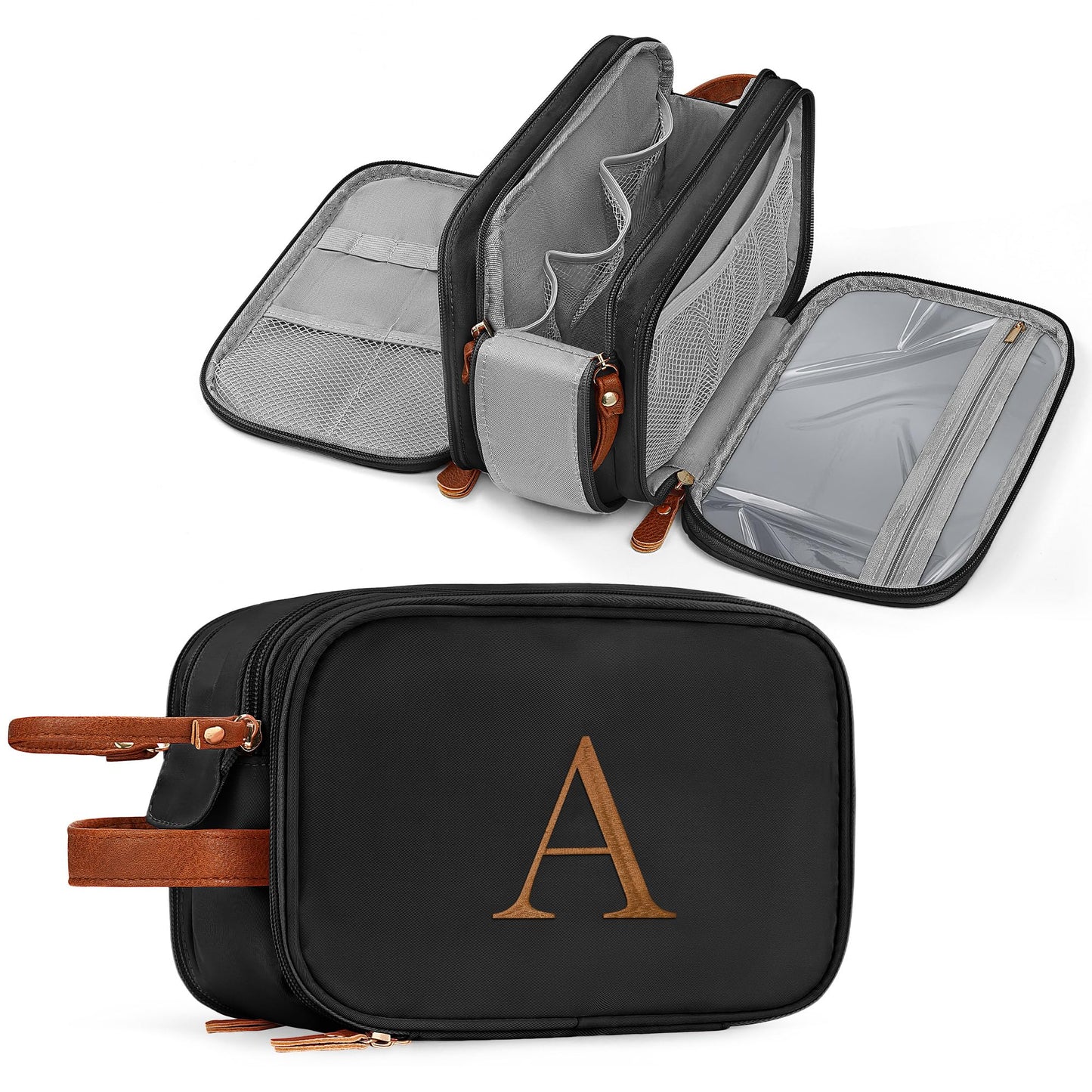 YOOLIFE Travel Toiletry Bag - Toiletry Bag for Men | Fathers Dad Gifts for Husband Boyfriend, Personalized Birthday Gifts for Men, Travel Essentials Dopp Kit Letter A Black