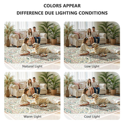 Yarooge 8x10 Area Rugs, Machine Washable Low Pile Floral Rugs for Living Room, Bedroom, Large Boho Area Rug with Non-Slip Backing for Dining Room(Pink Floral)