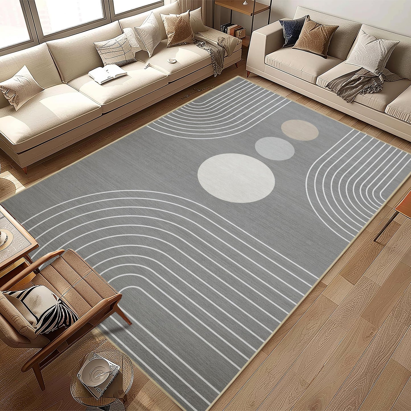 Area Rug 6x9 Boho Modern Minimalist Geometric Abstract Rug Grey Mid Century Modern Rug for Living Room Machine Washable Non-Slip Printed Low Pile Indoor Carpet for Bedroom Dining Room Office Gray