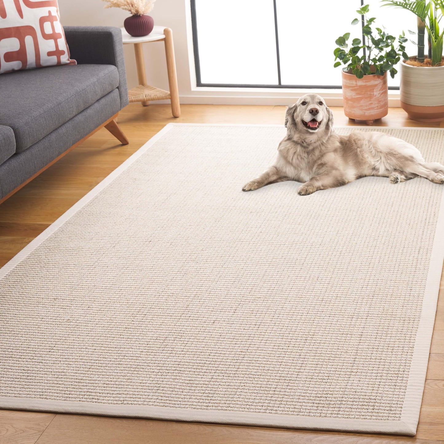 Safavieh Palm Beach Collection Area Rug - 5' x 8', Ivory, Geometric Design, Wool & Sisal, Ideal for The Living Room, Bedroom, Dining Room (PAB626A-5)