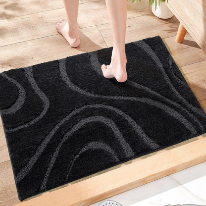 DEXDE Bathroom Rugs Mat, Soft Plush Shaggy Microfiber Bath Rug Non Slip Bath Mats for Bathroom Floor Machine Washable Absorbent Carpet for Shower Tub, Black 24"x36"