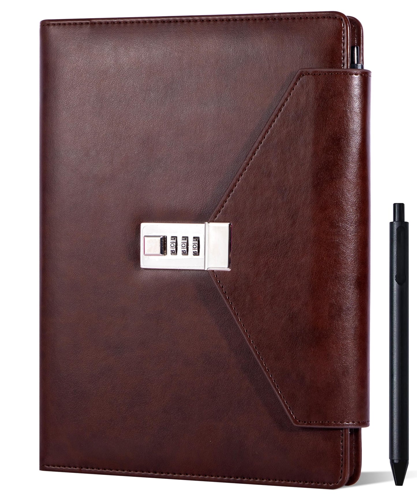 CAGIE Large Notebook Diary with Lock, 7.5 x 10 Inch Leather Journal with Lock for Writing, 220 Pages Women Men Hardcover Lock Diary Password Protected Notebook with Pen & Gift Box