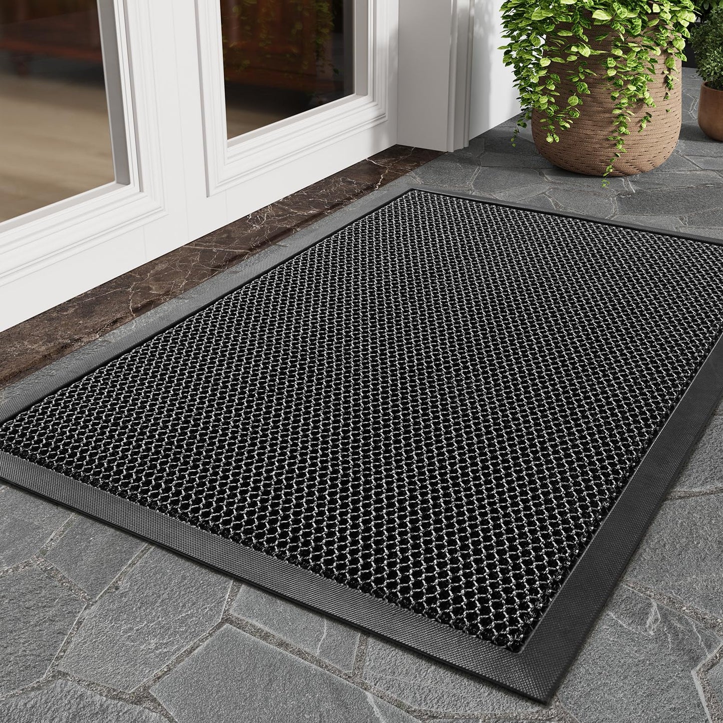 tchdio Front Door Mat Outside Entrance, Dirt Trapper Doormat-Entrance Welcome Matt Durable, Heavy Duty Entry Mat Non Slip Rubber Mats for Outside Stain Resist Door Mats for Entryway, 24"x47" Grey
