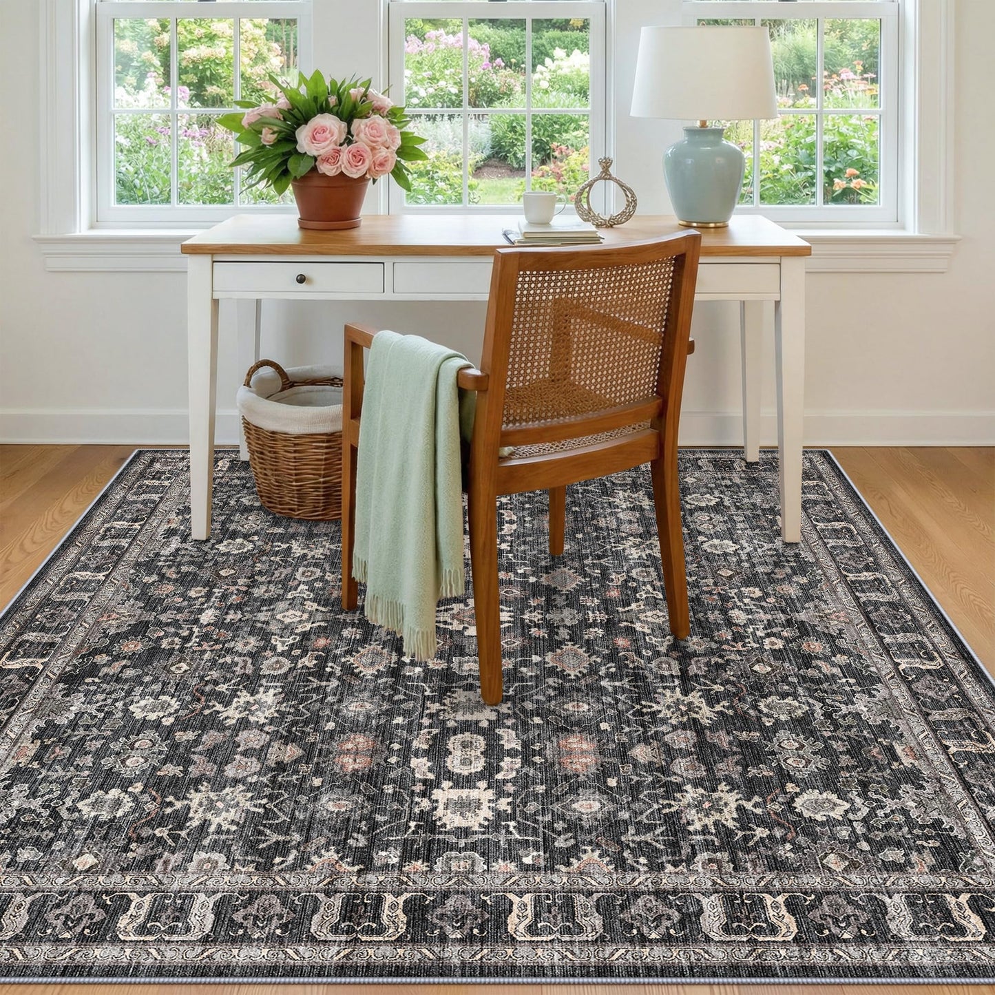 TOPRUUG Washable 6x6 Rug Square - Ultra Soft Living Room Area Rug Under Sofa Non-Slip Rugs for Bedroom Dining Room - Non-Slip & Stain Resistance Rugs for High Traffic Area (Dark Black Gray, 6x6)
