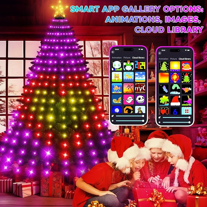 Smart Ring Christmas Tree Lights with Star Topper Indoor Outdoor - 7Ft x 20 Lines String 400 Optimum LED Easy App Control Images Color Changing Timer Remote Waterproof for 6 7 7.5 Ft Xmas Trees