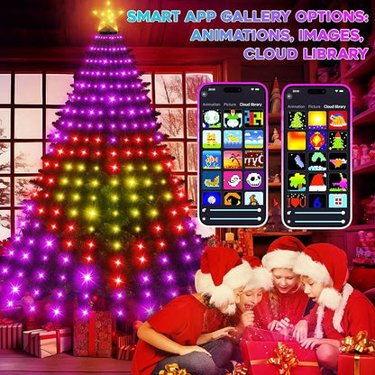 Smart Ring Christmas Tree Lights with Star Topper Indoor Outdoor - 7Ft x 20 Lines String 400 Optimum LED Easy App Control Images Color Changing Timer Remote Waterproof for 6 7 7.5 Ft Xmas Trees