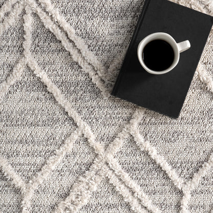 nuLOOM Oval 4x6 Ansley Moroccan Tassel Area Rug, Light Grey, High-Low Textured Bohemian Design, Plush High Pile, Stain Resistant, For Bedroom, Living Room, Hallway, Entryway