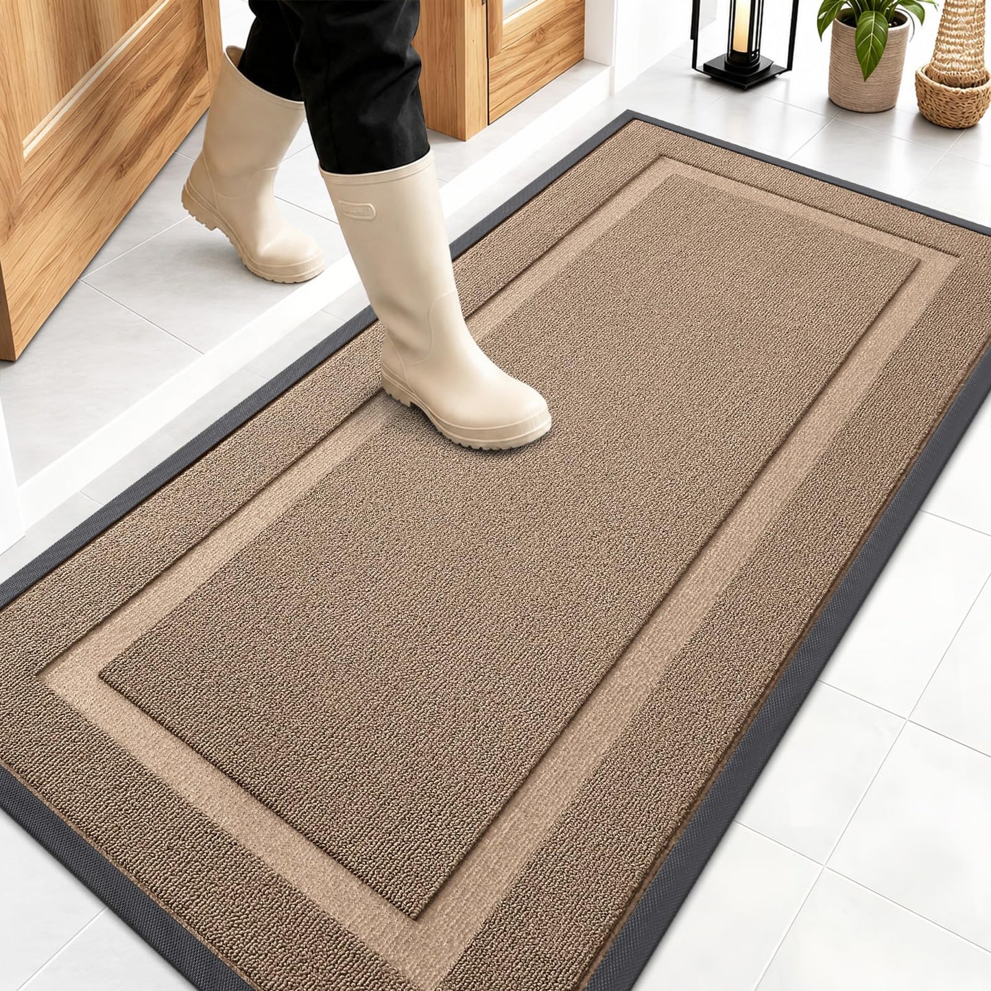 OLANLY Front Door Mat Indoor Outdoor Entrance, Waterproof All-Season, All-Weather Doormat, Sturdy Natural Rubber, Low Profile, Easy Clean Patio Porch Entryway Mat, 47x23, Mocha