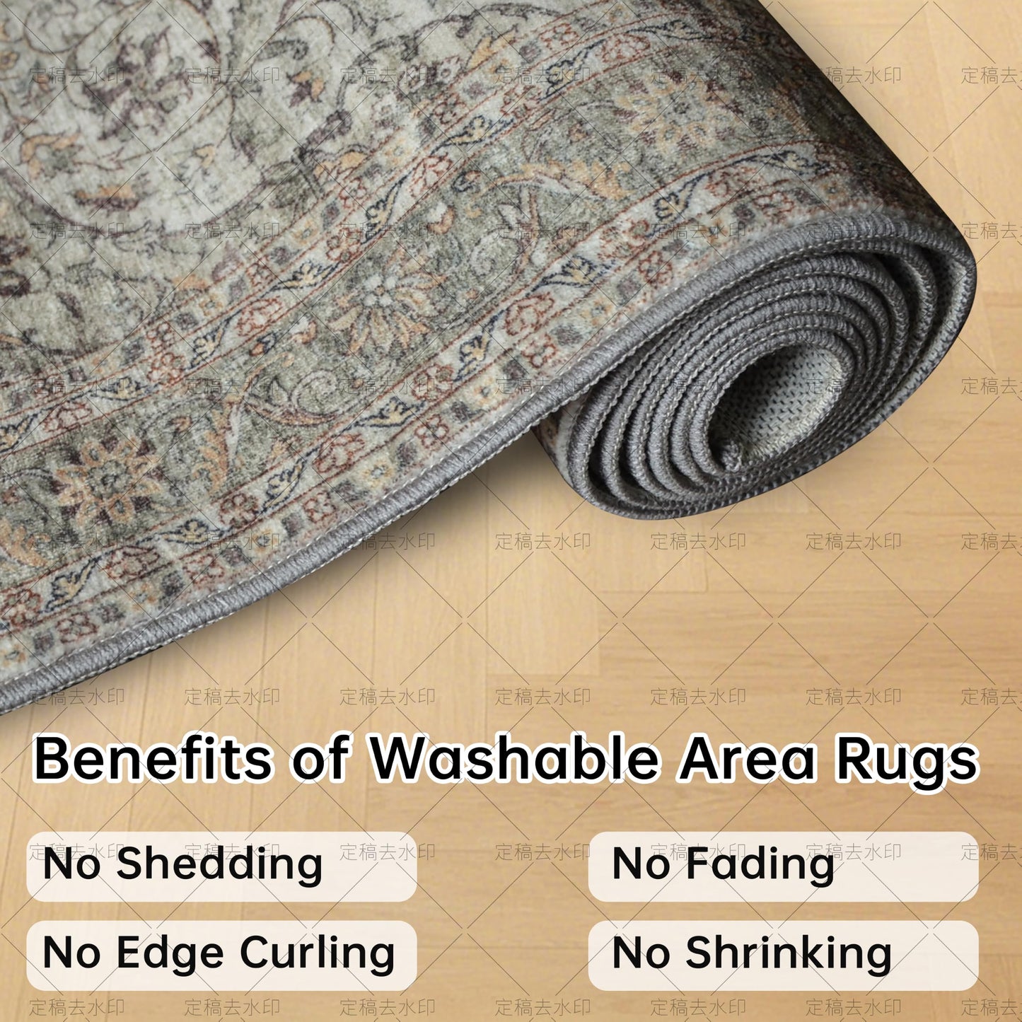 Green 4x6 Area Rugs for Living Room, Boho Vintage Washable Rugs with Non-Slip Backing, Low Pile Retro Soft Carpet for Bedroom, Study Room, Home Office, Dining Room, Olive Green Taupe