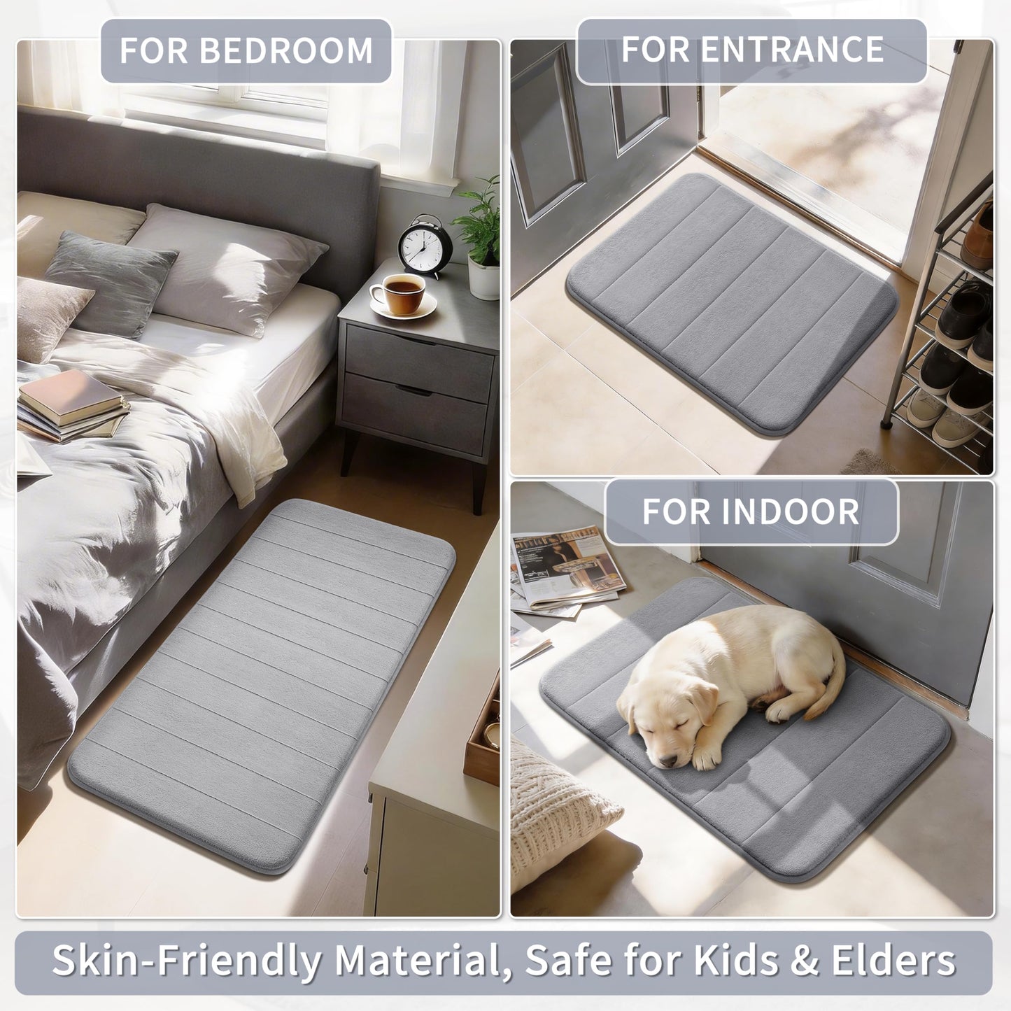 Yimobra Memory Foam Bath Mat, Super Soft Absorbent Bathroom Rug Non Slip 31.5x20 Inch, Quick Dry, Machine Washable Floor Carpet for Tub Shower, Home Decor Accessories, Gray