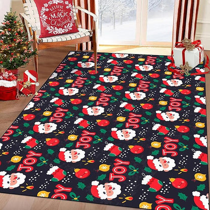 3' X 5' Christmas Rug Indoor Xmas Door Mat Washable Non Slip for Bedroom Living Room Entryway Laundry Classroom Santa Claus Throw Rug for Kids Boys Girls Cute