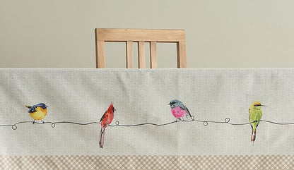 Maison d' Hermine Table Cloth Rectangle Table 100% Cotton 70 x 90 Inches Tablecloth Reusable Decorative for Dining Room, Farmhouse, Home, Party, Festive & Wedding Spring Summer - Birdies On Wire