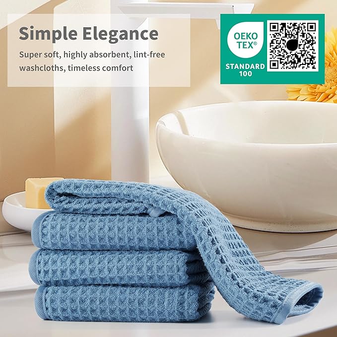 Microfiber Waffle Face Towels, 4 Pieces, Fast Drying, Lint Free 430 GSM
