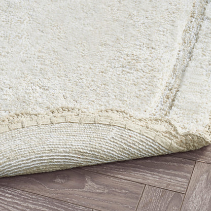 Laura Ashley Eloise 100% Cotton Oval Bath Mat with Crochet Border, Soft & Absorbent, Sandshell Beige 24" x 60" Bathroom Rug