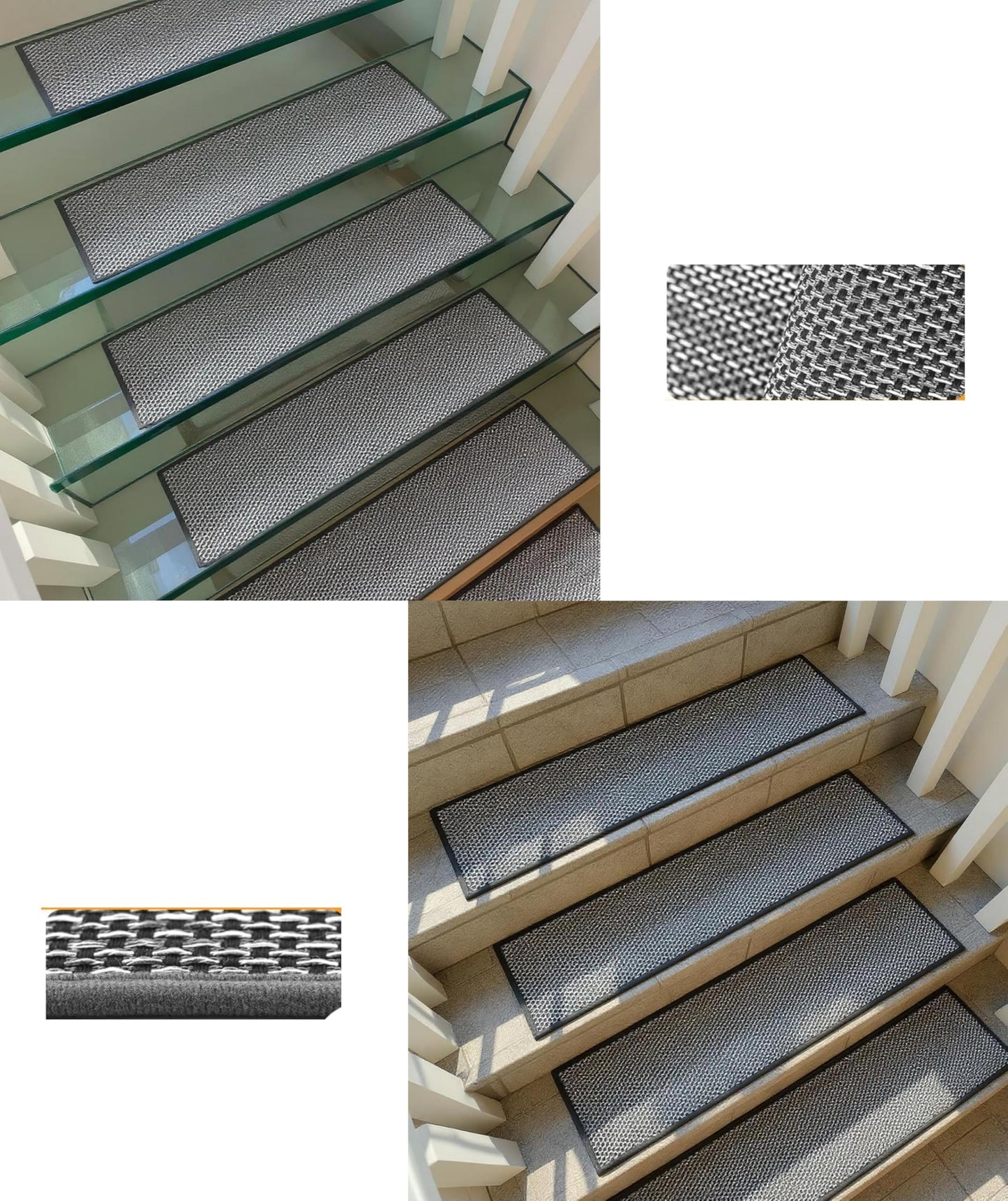 Xaarmonex Natural Linen Stair Treads for Wooden Steps, 15 Pcs 8" x 30",Non Slip Stair Runner, Peel and Stick Carpet Indoor for Kids Elders and Pets (15, Black, 8" x 30")