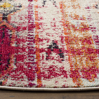 SAFAVIEH Monaco Collection Area Rug - 6'7" Round, Magenta & Multi, Boho Chic Tribal Distressed Design, Non-Shedding & Easy Care, Ideal for High Traffic Areas in Living Room, Bedroom (MNC222D)