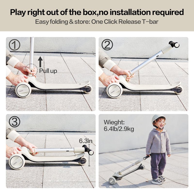 BEIESTATE 3 Wheel Scooter for Kids Ages 3-18, Up to 220 Lbs, Kids Scooter with Adjustable Lean-To-Steer Switch, Foldable, Lightweight, Wide Anti-Slip Deck, Adjustable Height Handlebar, Light-Up Wheels