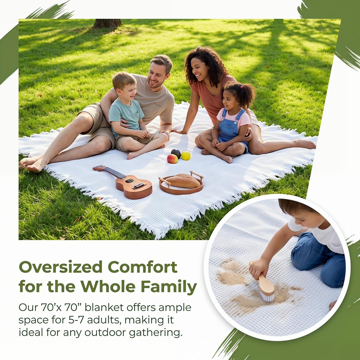 Zyntrytong 70"x 70" Picnic Blanket Extra Large,Layer Outdoor Blanket for 5 to 7 Adults,Camping Grass Lawn Park Accessories Cute Couple Gifts Ideas Wedding Registry for Park, Beach (White)