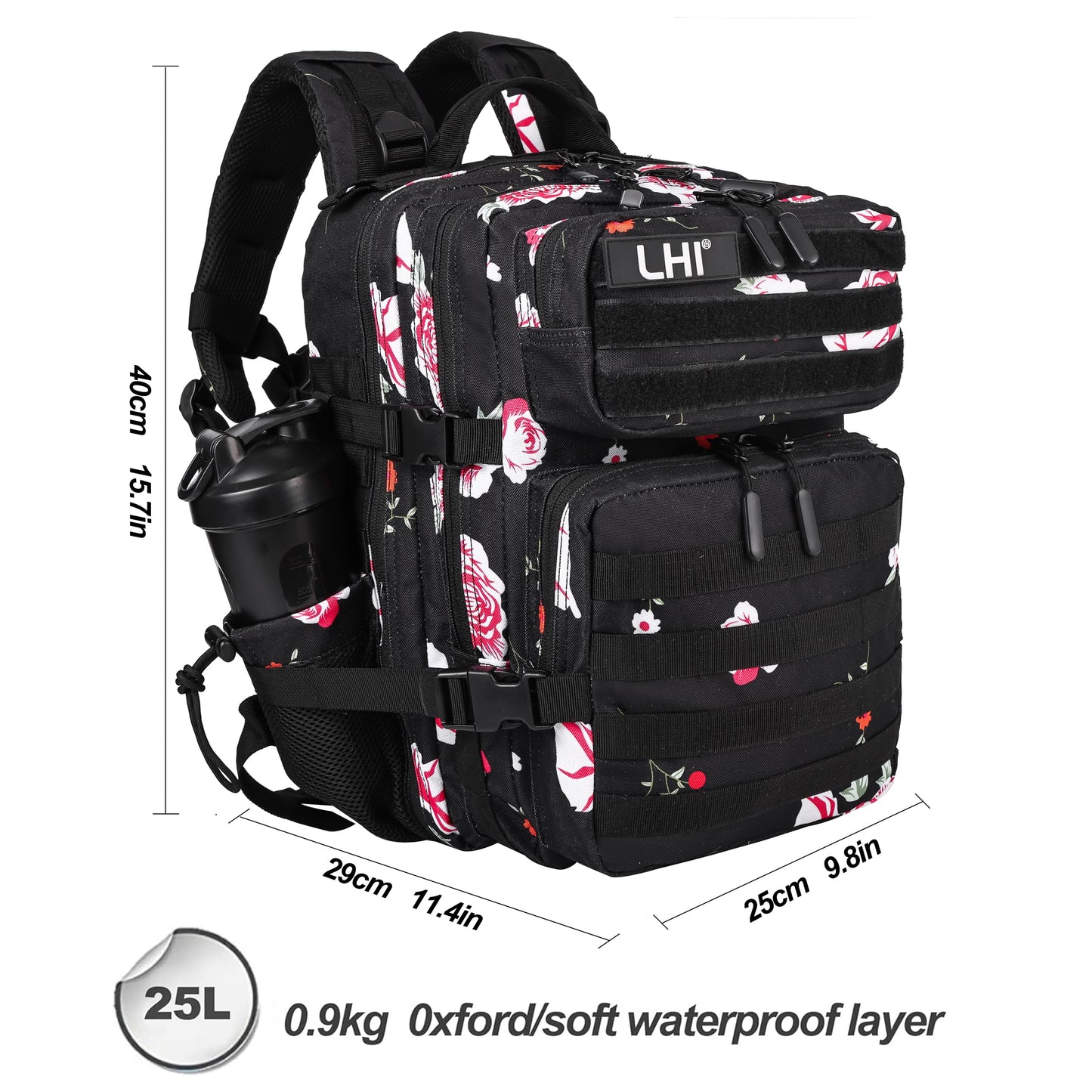 LHI Tactical Military Backpack for Men and Women 25L Army Assault Pack Bag Large Rucksack with Molle System-Flower