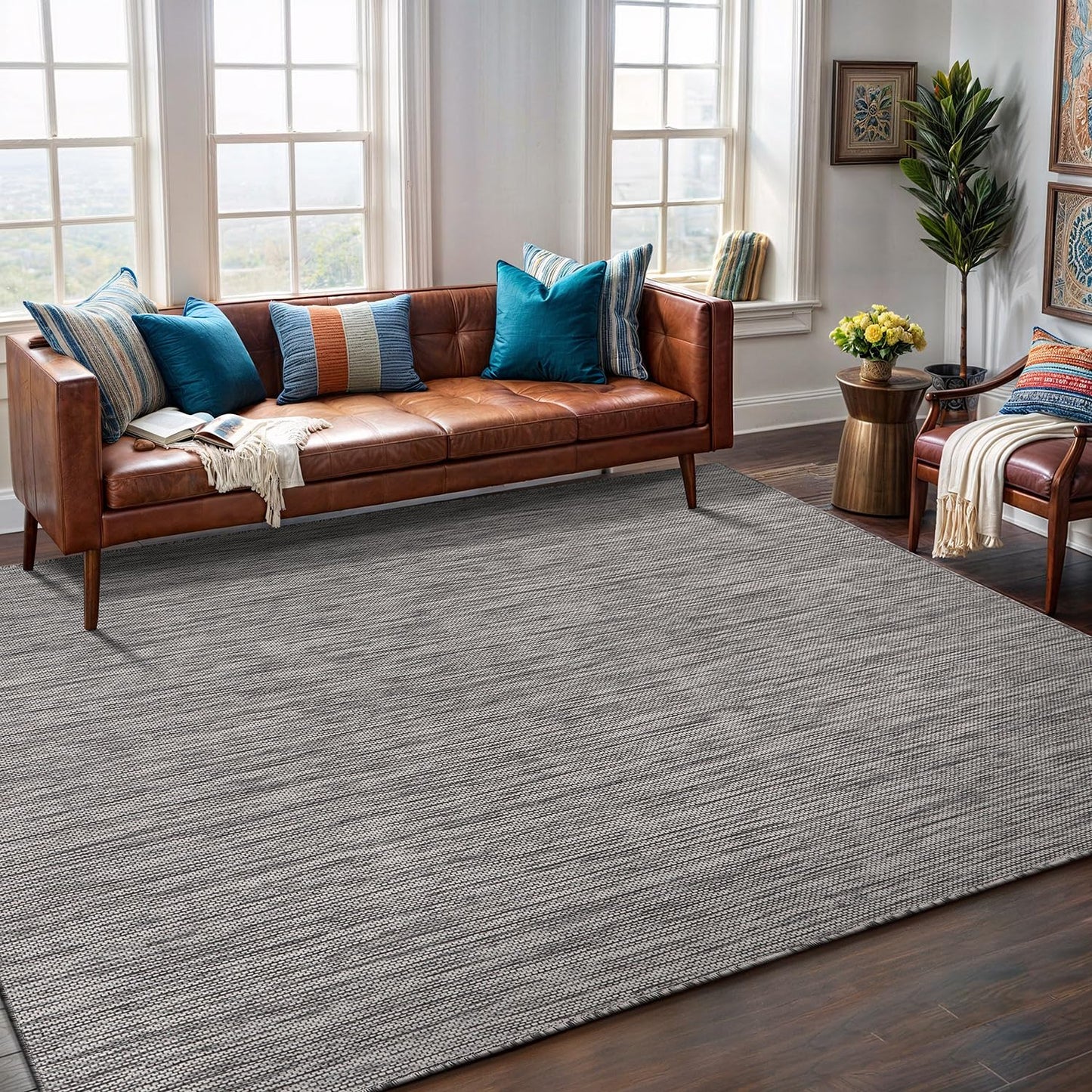 Washable Indoor Outdoor Rug 5x7 Weather Resistant Area Rugs Modern Solid for Porch Deck Balcony Backyard Patio Outside Carpet (5 X 7 Silver Grey)
