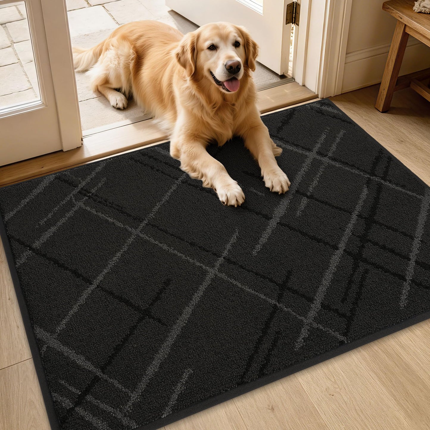 BEQHAUSE Door Mat 32" x 48", Non Slip Entryway Rugs Washable, Dirt Trapper Front Door Mat,Low Profile Absorbent Floor Mats for Front Back Door and Entryway, Dark Grey