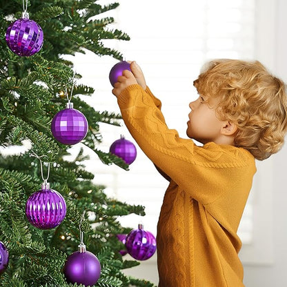 JOIEDOMI 24 Pcs Purple Christmas Balls Ornaments Set, 2.36" Christmas Tree Ornaments Shatterproof, Xmas Balls Hanging Decorations for Tree Wreath Garland Holiday Wedding Indoor Party Decor