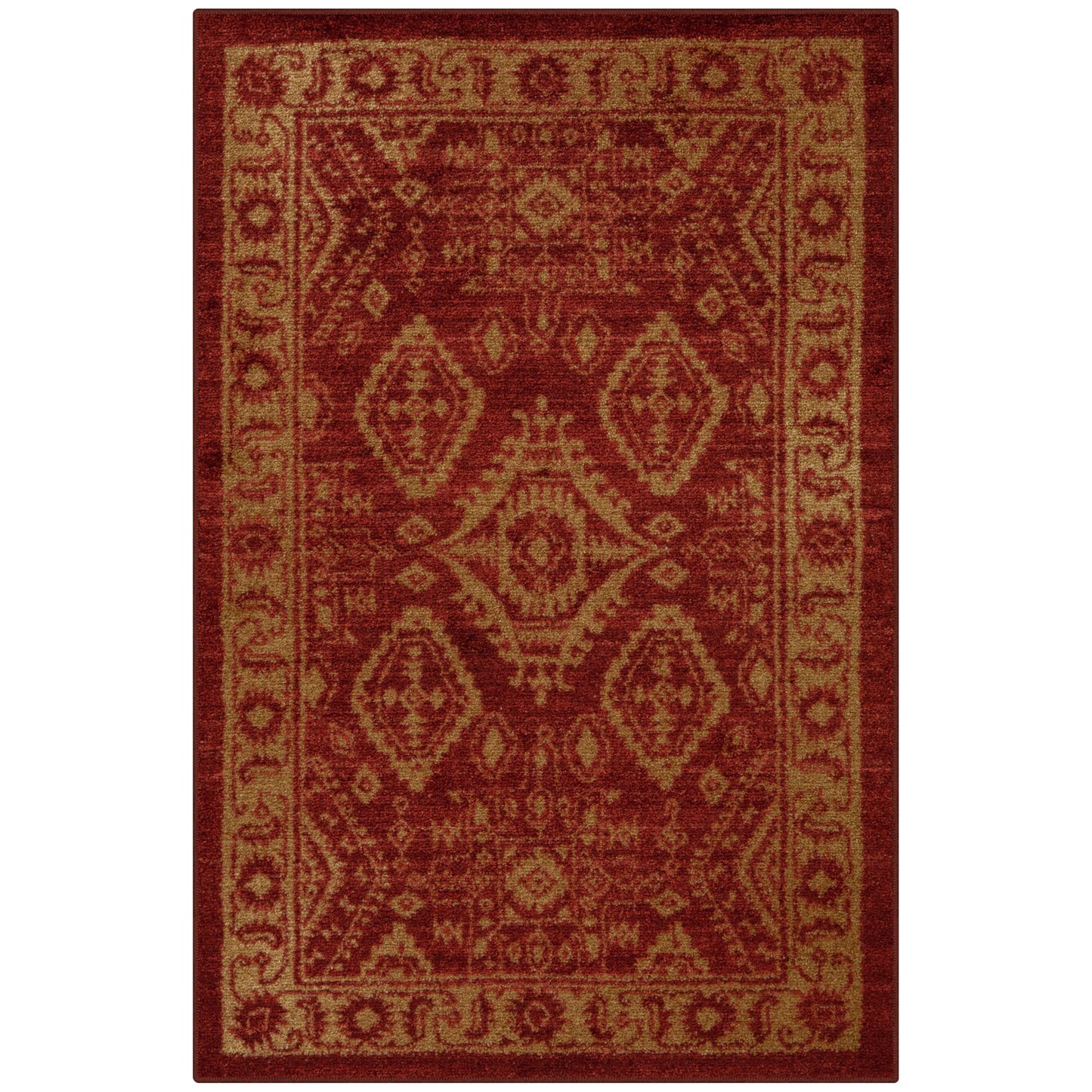Maples Rugs Georgina Traditional Area Rug – Made in USA – Washable, Non Slip Indoor Carpet for Entryway, Foyer, Kitchen, and Bathroom, 2'6 x 3'10, Red/Gold