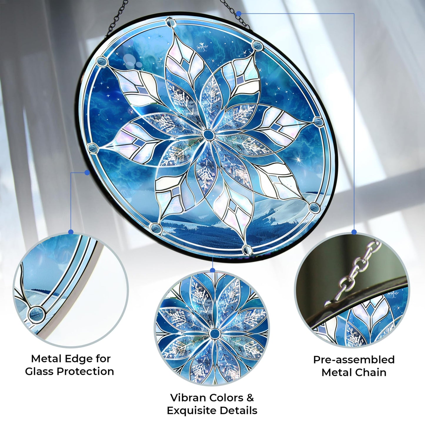 HYPESTYLE Christmas Snowflake Suncatcher Stained Glass Window Hanging by Clare Donovans Sun Catchers Colorful Ornament Gifts for Women Mom Wife Christmas Halloween Housewarming