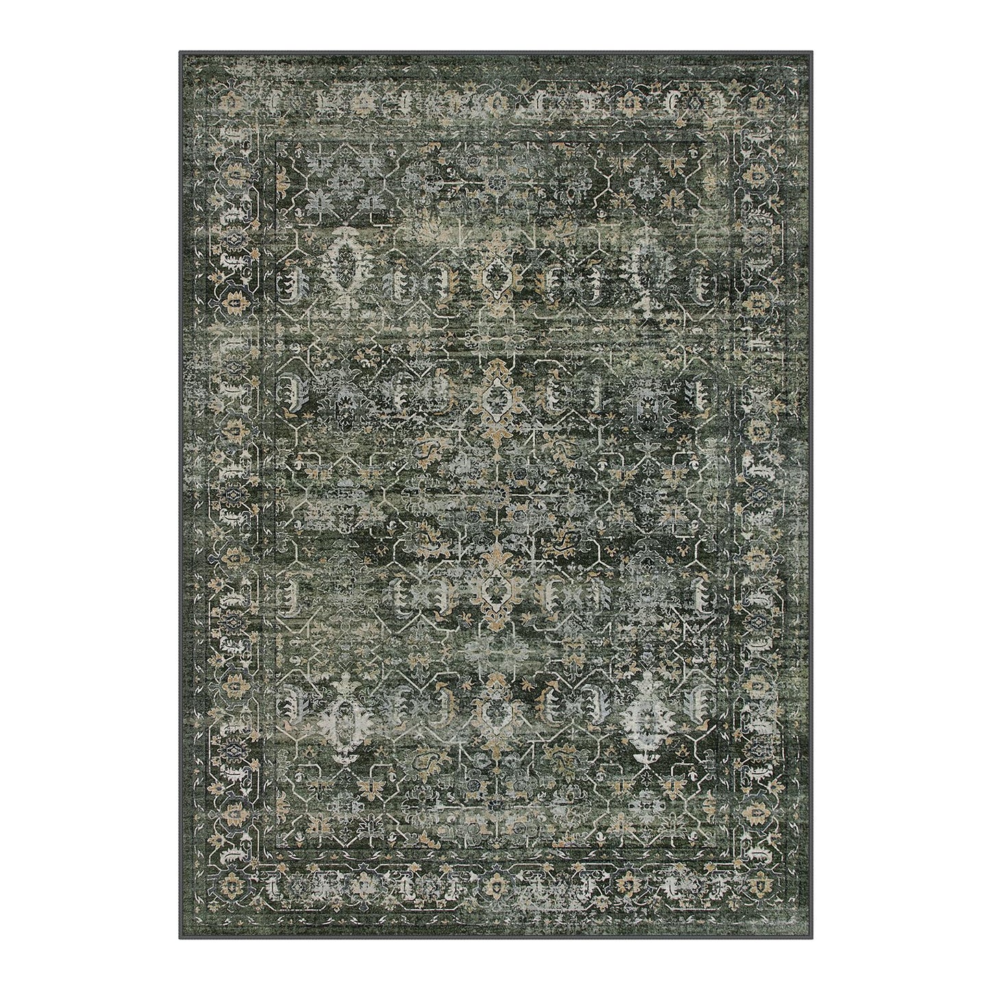 Lahome Margot Washable Area Rugs 5x7 Green Rugs for Living Room,Boho Rug for Bedroom, Distressed Non Slip Low Pile Carpet for Indoor Home Office Dining Room (5'x7', Green)