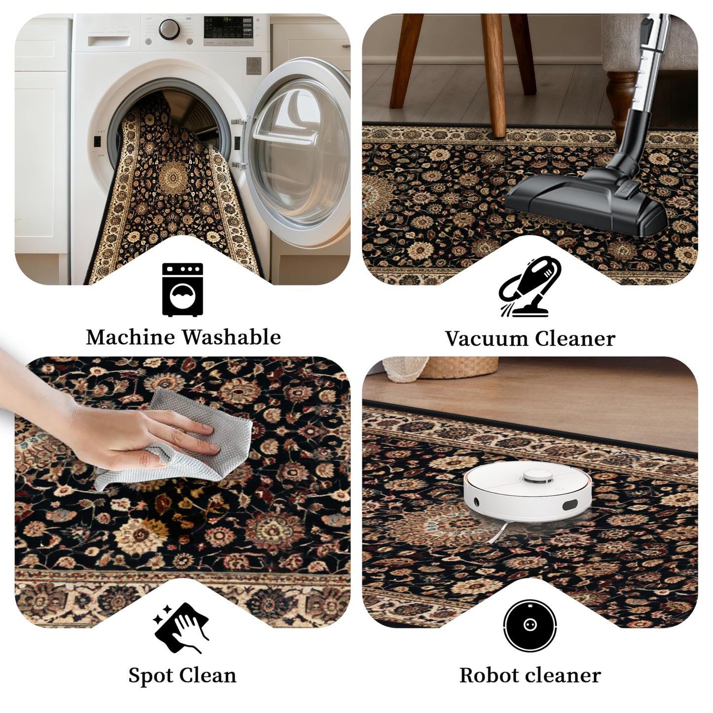 XSYarn Hallway Washable Runner Rug 2'x6' Vintage Soft Farmhouse Entryway Kitchen Runner TPR Non-Slip Low-Pile Boho Floor Carpet Runners for Bedroom Bathroom Laundry Room, Brown