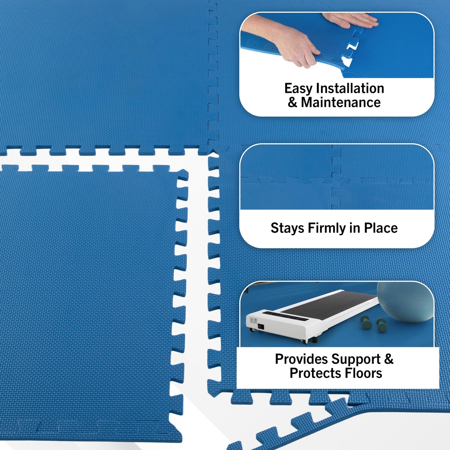 EVA Foam Mat Tiles 4-Pack - 16 SQ FT of Interlocking Padding for Garage, Playroom, or Gym Flooring - Exercise Mat or Baby Playmat by Stalwart (Blue)
