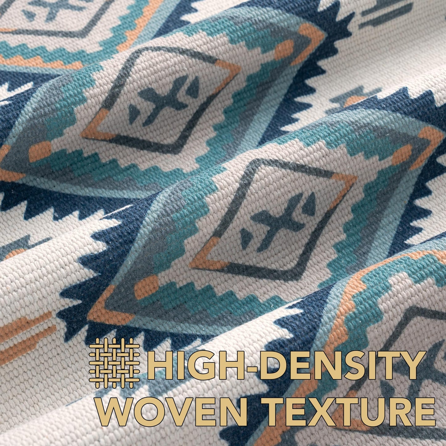 H.VERSAILTEX Handwoven 2x5 ft Boho Runner Rug with Tassels - Low Pile Easy Clean Washable Entryway Rug, Non-Slip Kitchen Runner for Hallway, Laundry Room, Corridor - Floor Mat(Blue/Tan)