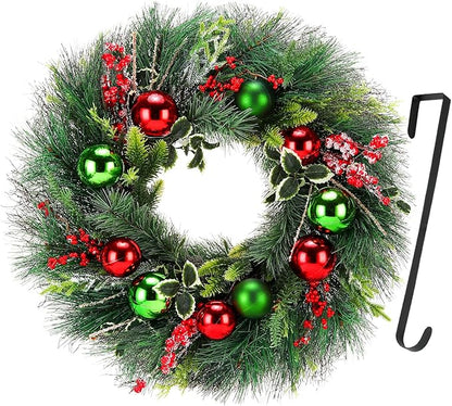 Christmas Wreath, 24inch Christmas Wreaths for Front Door, Artificial Wreaths with Wreath Hanger, Autumn and Winter, Indoors,Outdoors, corridors, Offices. (Green)