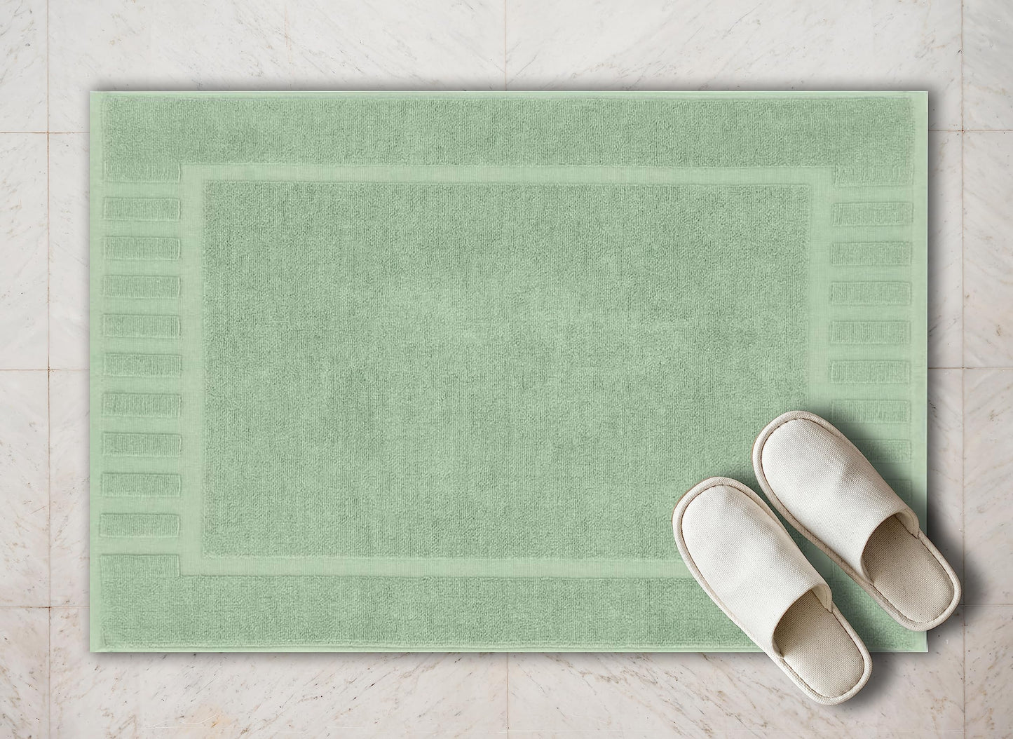 White Classic Luxury Bath Mat Floor Towel Set - Absorbent Cotton Hotel Spa Shower/Bathtub Mats [Not a Bathroom Rug] 22"x34" | 2 Pack | Green