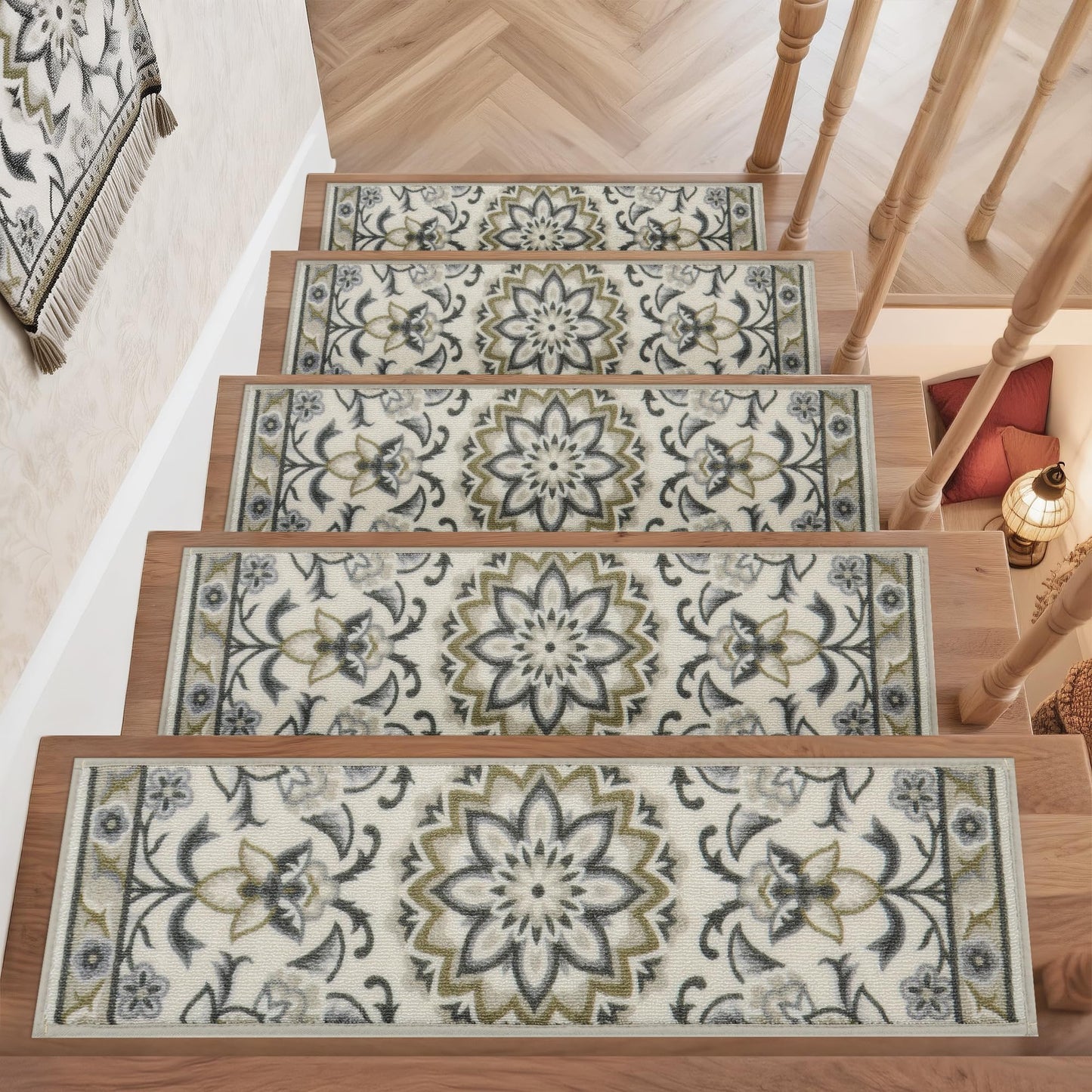 COSY HOMEER Stair Treads for Wooden Steps Washable Non Slip Stair Treads 8" X 30" Soft Stair Carpet Treads Reusable Indoor Stair Runner Rug for Kids, Elders and Pets 15pcs