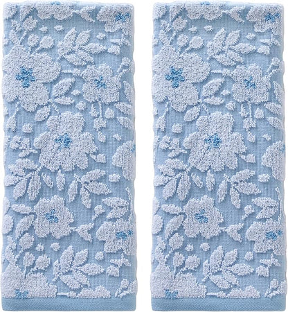 SKL Home Floral Jacquard 100% Cotton 2pc Hand Towel Set, Reversible & Decorative
