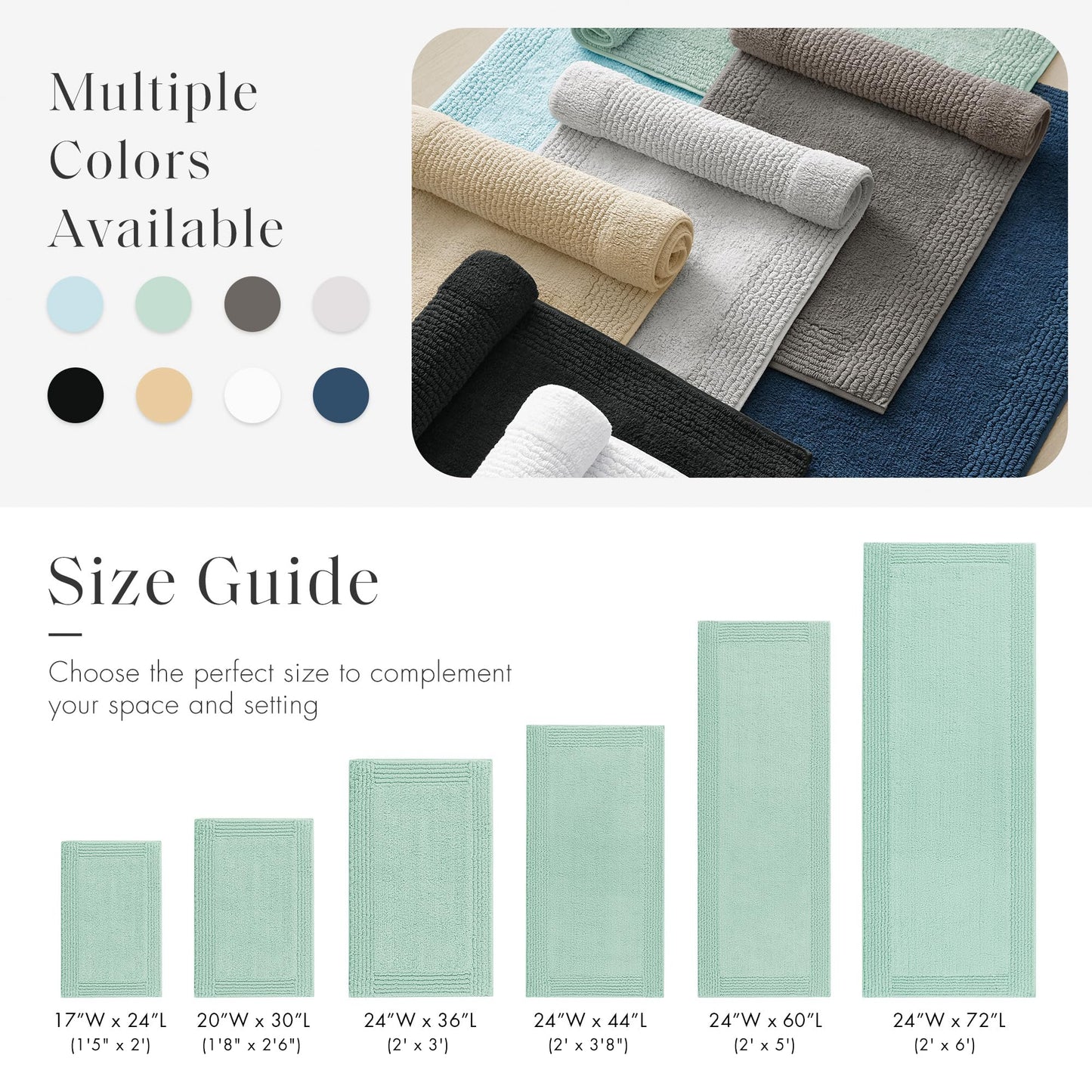 Madison Park Splendor Reversible 100% Cotton Tufted Bathroom Rug-3000 GSM Hotel Quality Luxurious Plush Medium Pile Bath Mat Absorbent, Quick Dry, Shower Room Décor, 17x24 Green