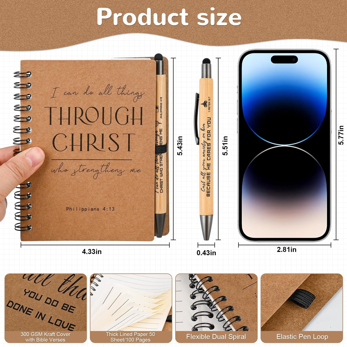 INSADA 30 Sets Bulk Christian Spiral Notebooks with Bamboo Pen Prayer Journal, Small Lined Notepad (5.43”x4.33”) - Mothers Day Gifts for Church Members, Bible Study Groups & Church Families