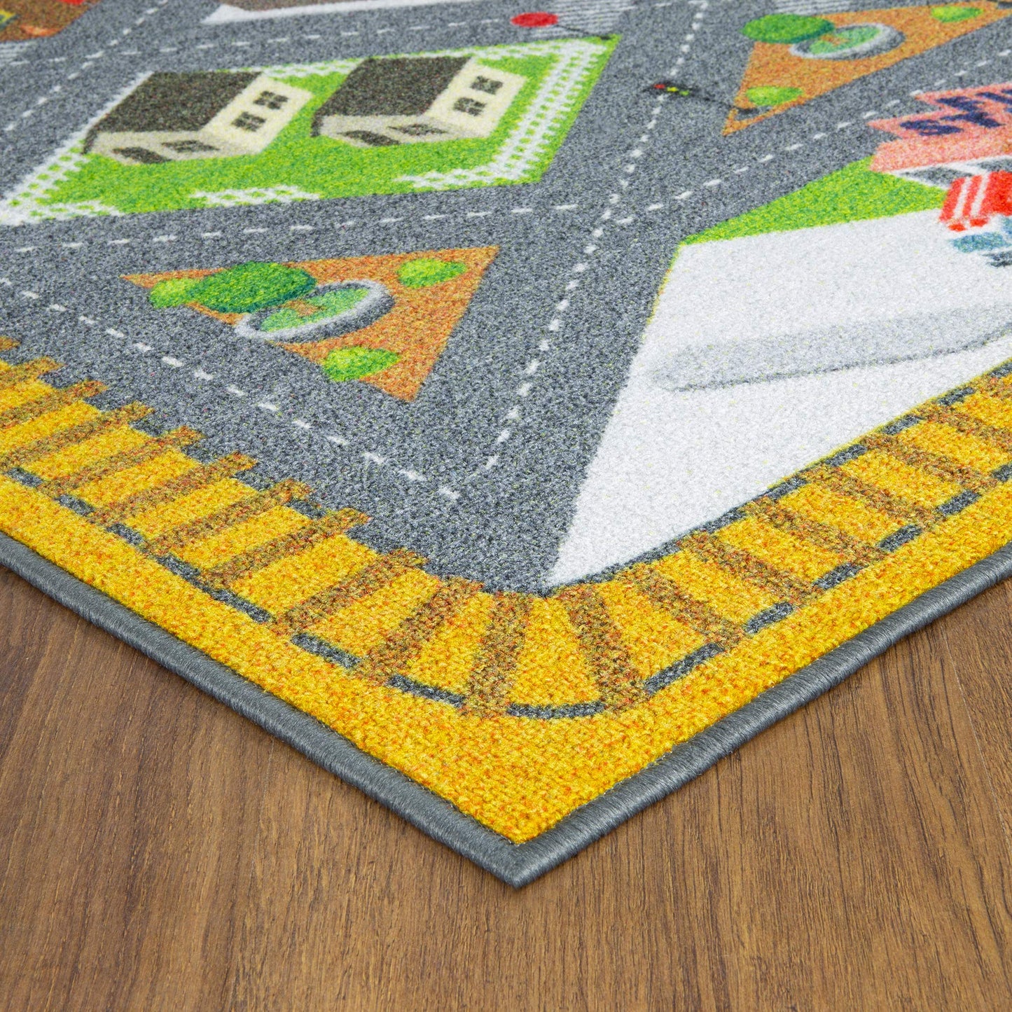KC Cubs: Educational Rug: Country Farm Construction Road Map – 8x10' Playmat - Interactive Car Route, Area Carpet, Bedroom-Classroom, Baby-Toddler-Kid