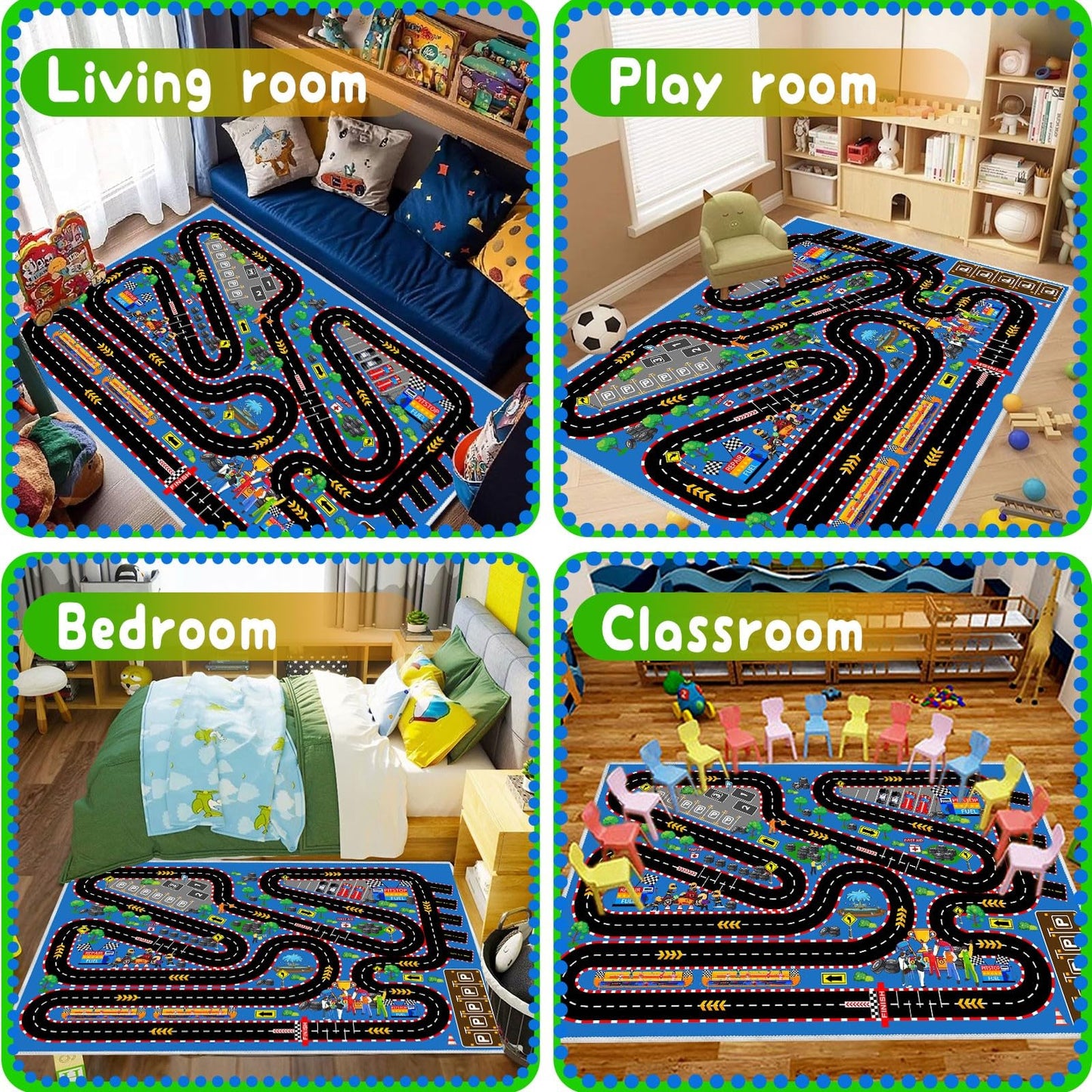 Kids Car Rug for Play Toy Cars, 39''x59'' Race Track Playmat Carpet Kid Play Road Rugs for Playroom Classroom Kids Room,Karting Road Racing Track Floor Mat Rug for Bedroom.