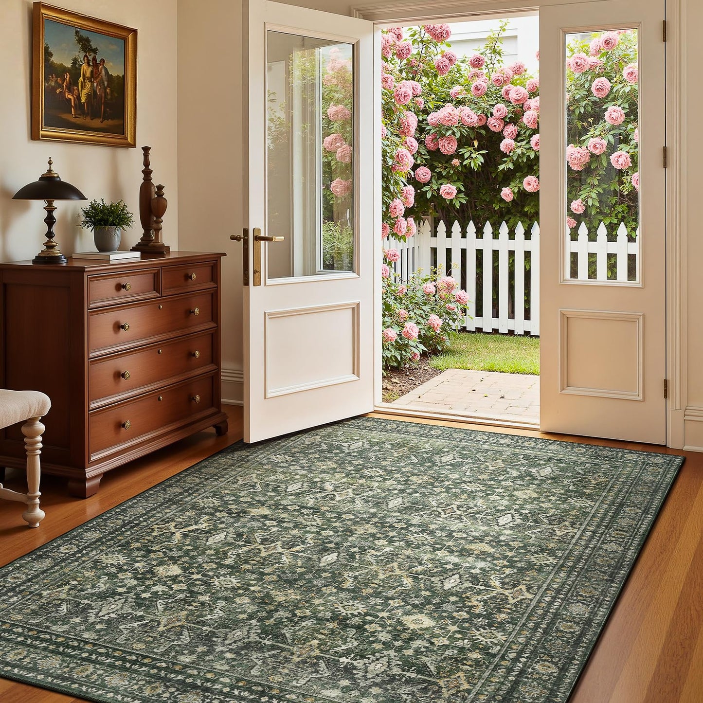 Lofus 3x5 Area Rug for Entryway, Green Non Slip Area Rugs for Kitchen, Washablee Soft Rugs for Bedroom, Living Room, Tool Room Nursery Kids Room Decor