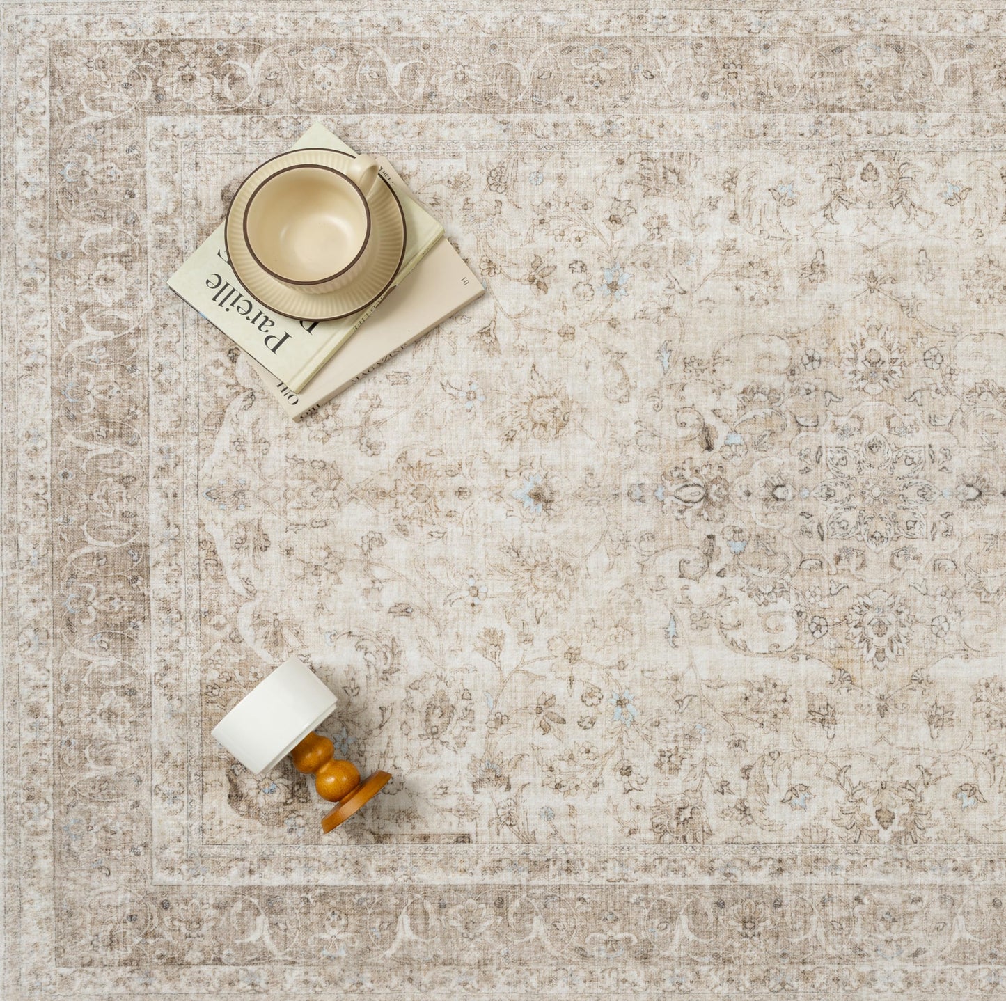 PureCozy Beige 2x6 Runner Rug Washable Hallway Vintage Carpet Low Pile Non Slip Distressed Soft Traditional Retro Oriental Long Accent Throw Rug for Kitchen Bedroom Laundry Bathroom Dining Room