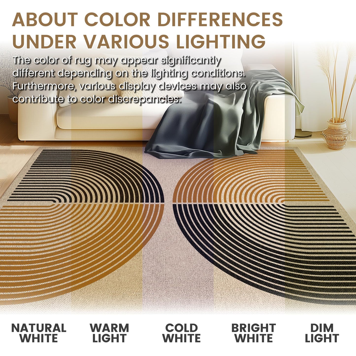 JROSING Washable Rainbow Easy Jute Rug 5x7, Neutral Geometric Modern Outdoor Indoor Patio Farmhouse Large Rugs, Woven Non Slip Thin Carpet for Living Dining Play Room Bedroom Classroom Kids Nursery