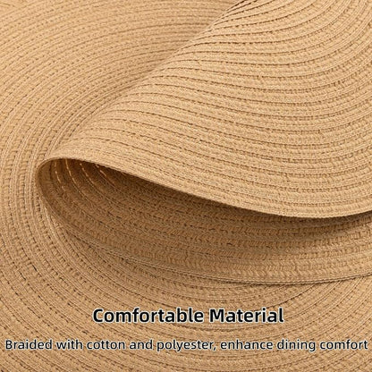 SHACOS 15 inch Round Braided Placemats Set of 6 Cotton Polyester Heat Resistant Round Table Mats Washable Place Mats for Dinner Party Table Decoration (Camel, 6)